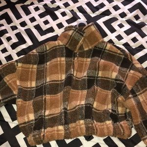 Plaid Crop Faux Fur Sweatshirt